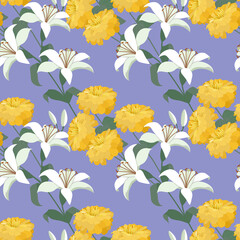 Seamless vector illustration with colors of lily and chrysanthemum