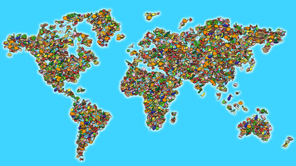 Cartoon Lebensmittel als Welt oder Weltkarte