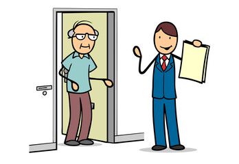 Obraz premium Vertreter im Direktvertrieb bei Haustürgeschäft mit Senior