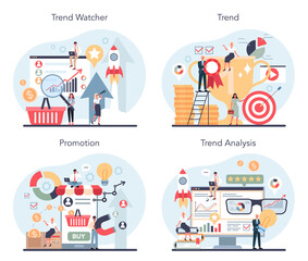 Trend watcher concept set. Specialist in tracking the emergence of new