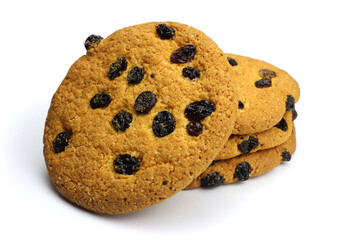 Stack of Americano cookies with raisins isolated on white