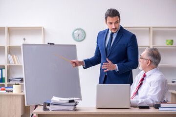 Obraz premium Two employees in the office in business presentation concept