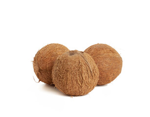 ripe whole round coconut isolated on white background