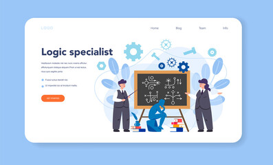 Logician web banner or landing page. Scientist systematicly study