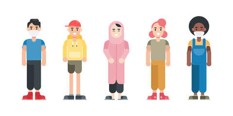 Set of Teenager characters. Modern cartoon characters in flat style. Vector illustration.