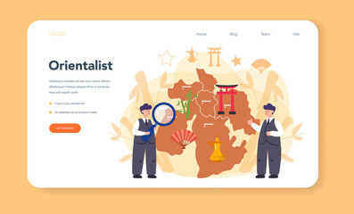 Orientalist web banner or landing page. Professonal scientist