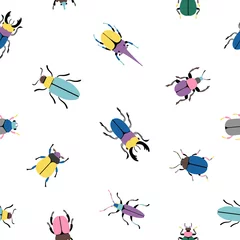 Stof per meter Vlinders Colorful bugs seamless pattern. Cartoon cute insects of botanical icon set, vector illustration beetles of science of entomology isolated on white background