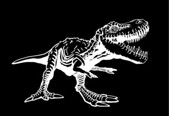 Graphical raptor isolated on black background for printing,tattoo,design.Vector dinosaur