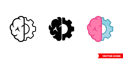 Brain setting psychology icon of 3 types color, black and white, outline. Isolated vector sign symbol.