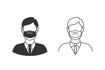 Stop virus COVID-19. Vector line icon set - man face with mask icon. 