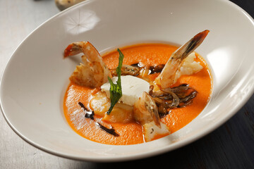 Shrimp cream with mushrooms and cream cheese.