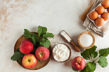 Autumn Apple pie. Ingredients for Apple pie, Charlotte and an empty space for the recipe. Copy...