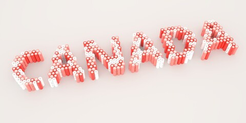 CANADA text made with many batteries. Electrical technologies related 3d rendering