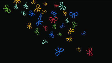 Festive Background with Colorful Bows. Trendy Pattern for Postcard, Print, Banner or Poster. Little Pretty Bows For Party Decoration, Wedding, Birthday or Anniversary Invitation. Vector 
