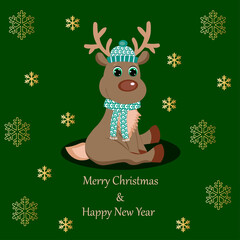 So cute elk. Perfect for greeting cards, party invitations, posters, stickers, pin, scrapbooking, icons. Vector illustration.Merry Christmas & Happy New Year
