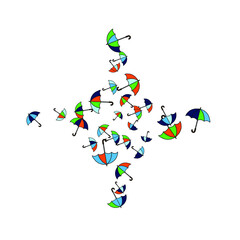 Pretty summer background with umbrellas. Umbrellas In Cartoon Free Style. Pattern Art Illustration Vector
