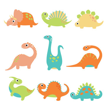 Funny cartoon dinosaurs collection. Vector illustration