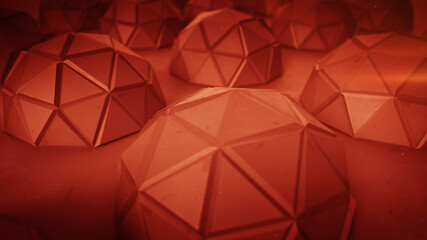Array of red futuristic shapes abstract 3D render