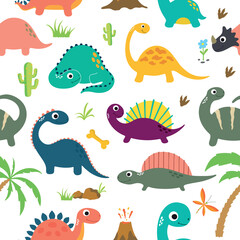 Fototapeta na wymiar Cute dinosaur seamless pattern