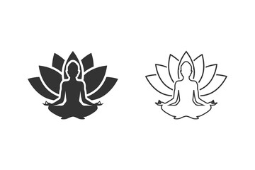 Yoga line icon set. lotus position silhouette. Vector shape modern flat style
