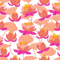 Lotus flowers vector seamless patterns set