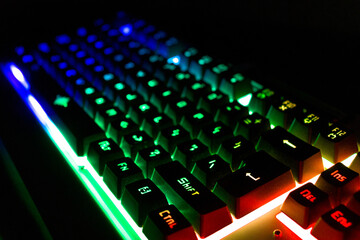 Fototapeta premium RGB Mechanical Gaming Keyboard PC Enthusiast Keyboard Gamer Using