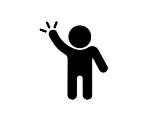 Hello pose solid icon. Hand waving gesture silhouette of man. Vector on isolated white background. EPS 10
