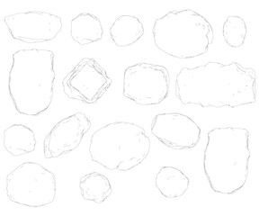 Set with stones of different shapes isolated on white background. Contour of stones. Vector illustration