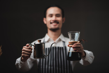 concept of coffee drip filter process with coffeemaker, vintage style cafe