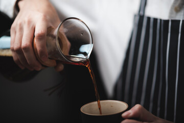 concept of coffee drip filter process with coffeemaker, vintage style cafe