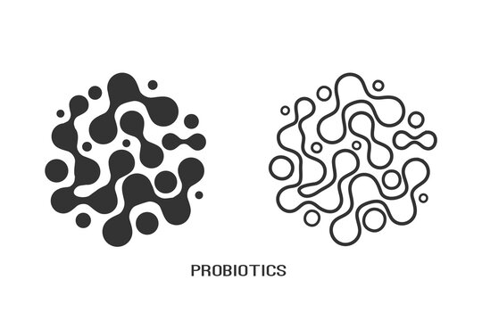 Probiotics bacteria logo design line icon set. Healthy nutrition ingredient 