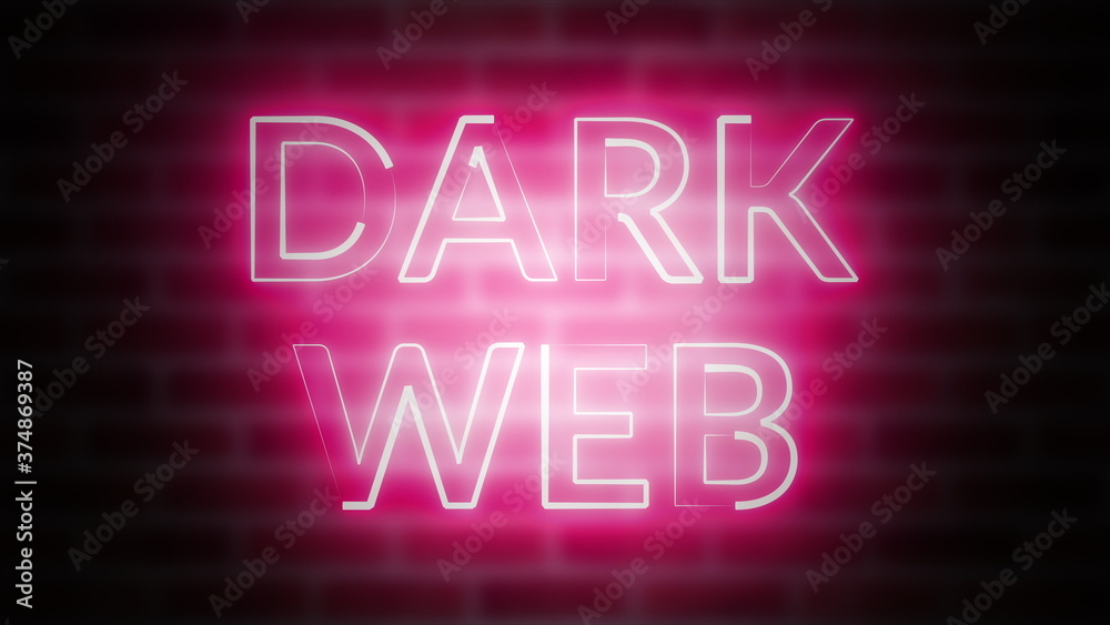 Poster 3d rendering of neon text dark web against the background of brick, computer generated