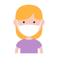 Cute little girl wearing in protective medical mask. Cartoon happy girl vector illustration isolated on white.