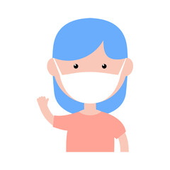 Cute little girl wearing in protective medical mask. Cartoon happy girl vector illustration isolated on white.