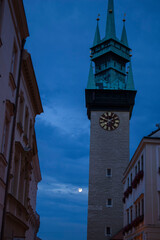 Fototapeta na wymiar Town hall tower in Znojmo at evening