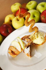 Apfelstrudel with vanilla ice cream and caramel.