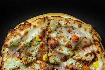 pizza on wood table close up image  for food content.