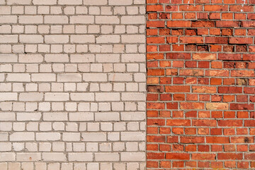 Brick wall full frame with two sections of different colours