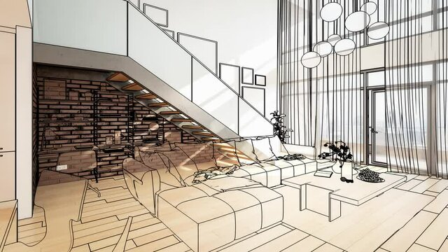 Contemporary Penthouse Mansarde with Stairs - loopable 3d visualization