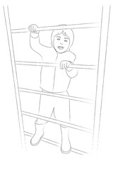 A sketch of a little boy who is climbing stairs