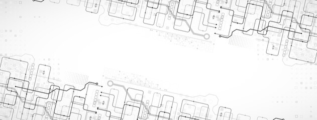 Abstract technology concept. Circuit board, high computer background. Vector illustration with space for content, web - template, business tech presentation.
