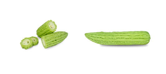 Momordica charantia, bitter melon isolated on white background. Thai food concept.