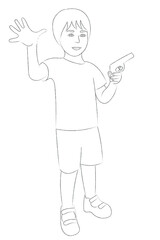 A sketch of a little boy with a toy gun