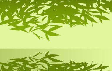 Green tree branches bent over the pool. Reflection of foliage in water. Beauty in nature. Vector illustration.