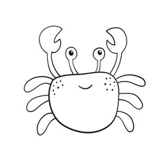 Cute crab line style animal baby character  icon vector illustration design. Coloring page for kids.