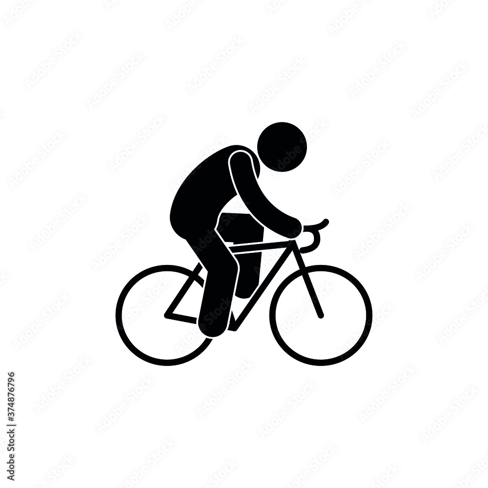 Wall mural cyclist icon, isolated pictogram man rides, bike sign, stick figure people