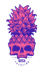 Pine-apple skull best vacation typography t-shirt print. Tropical fruit head bone summer vector illustration.