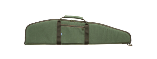 Green soft case for guns isolated for white back. Bag for storing and transporting weapons.