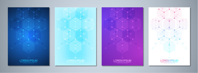 Fototapeta na wymiar Template brochures or cover design, book, flyer, with an abstract background of hexagons shape pattern. Template design with concept and idea for science and innovation technology.