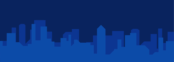 2000 x 720 Blue City Silhouette Suitable for banner, backdrop design, and background.